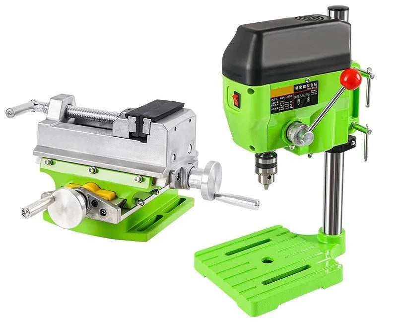 Mini bench drill and milling machine on a workbench with cross bench pliers and heavy duty pliers