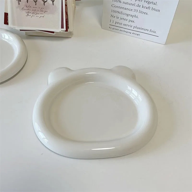 White ceramic plant tray with bear or round doodle design in 15cm or 20cm size