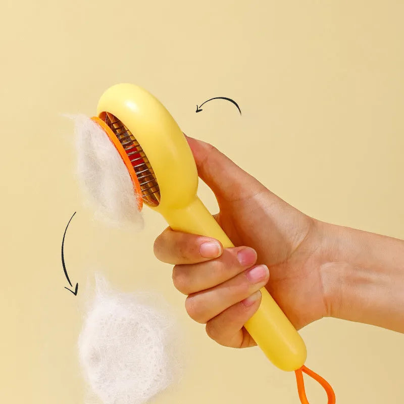 Small yellow duck design pet grooming comb with open-section needle teeth for cats and dogs