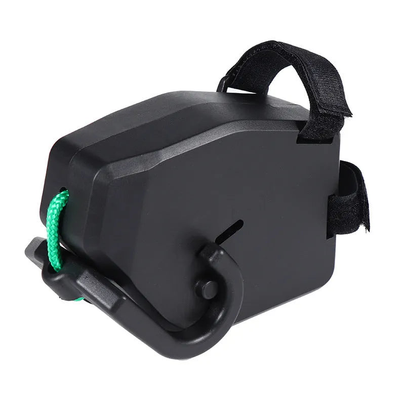 Black plastic bicycle trailer traction device with connecting rope and quick-release mechanism