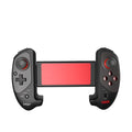 Red telescopic Bluetooth gamepad controller expanded to hold mobile device with USB cable