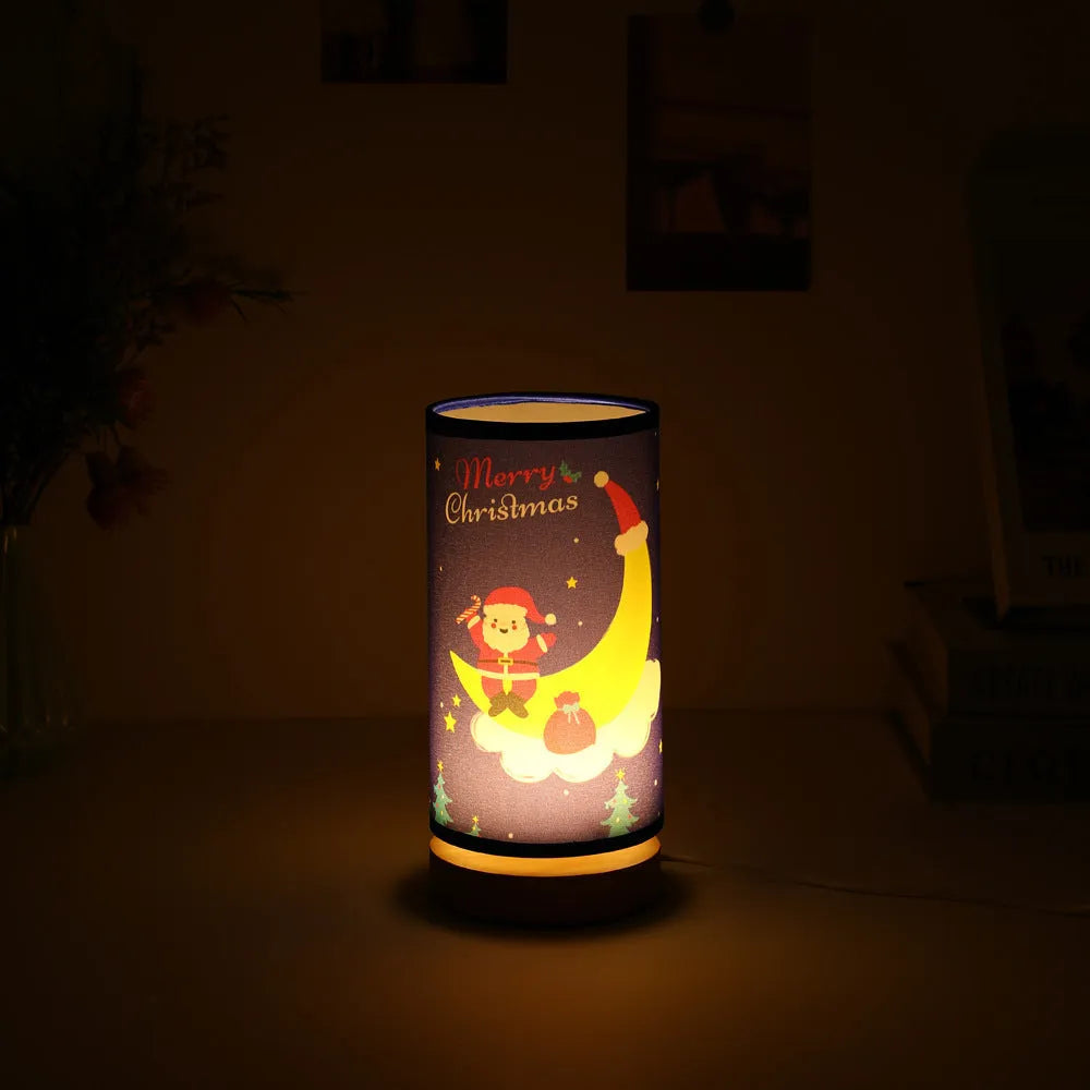 Moon Santa Claus shaped LED night light with bamboo lamp holder and USB plug