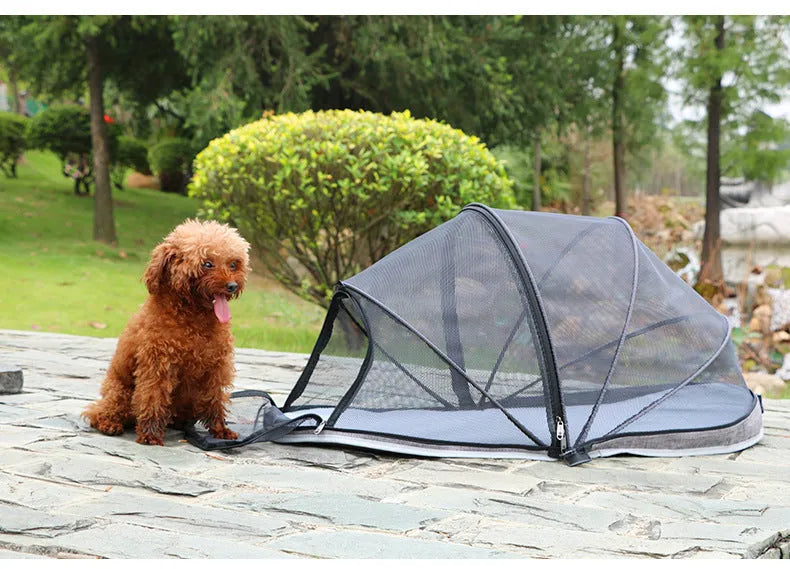 Folding pet tent for cats in L size with half mesh panels in black or blue colour