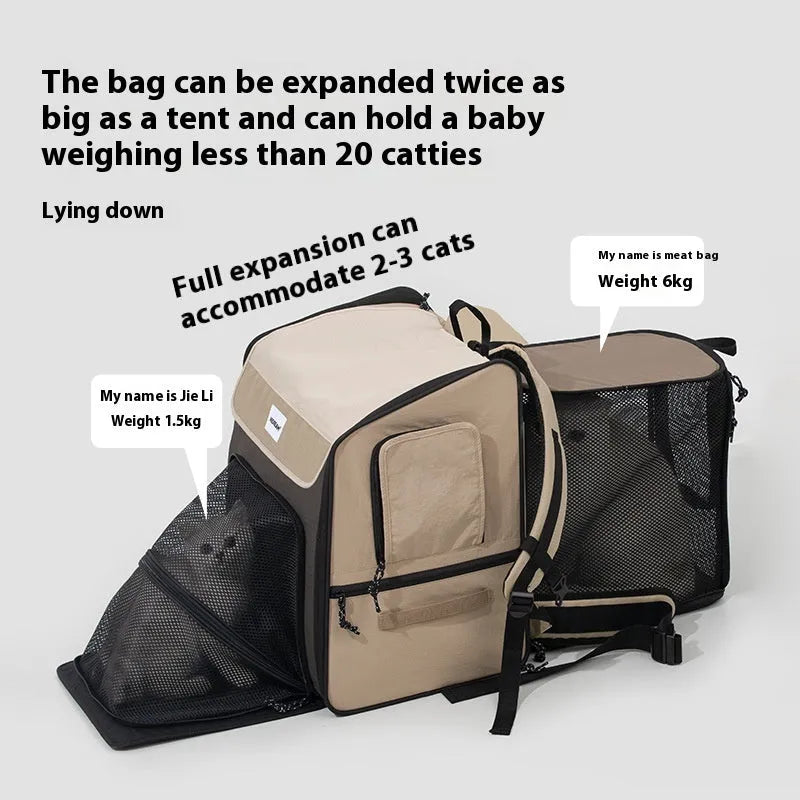 Pet cat and dog tent backpack in chestnut brown nylon for carrying pets up to 10kg