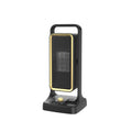 Compact black desktop PTC ceramic air heater with control knob on front.