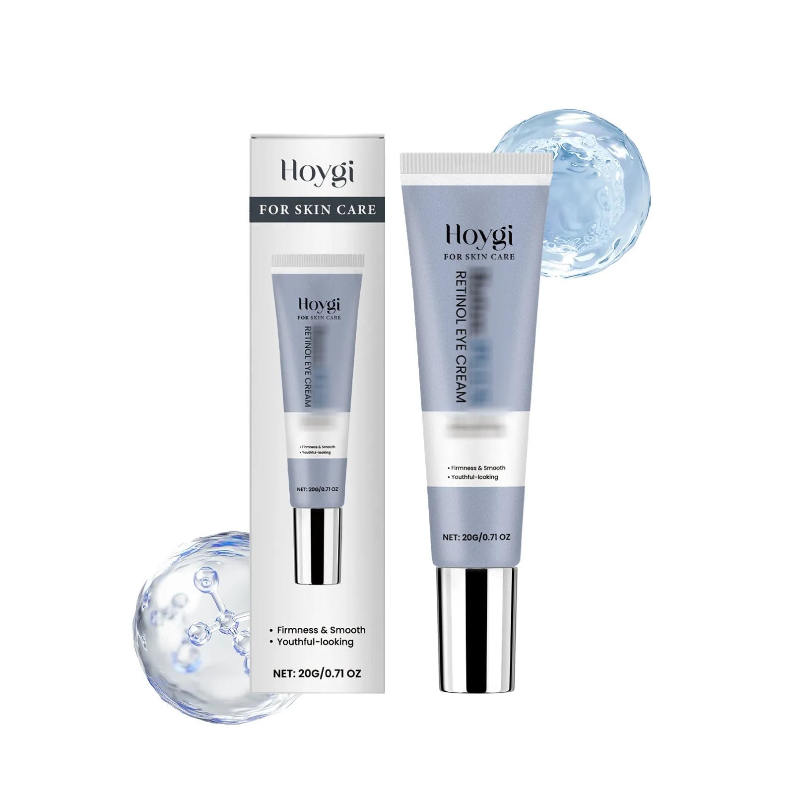 Silver tube of 20g retinol moisturising eye cream, 12.1 cm long.