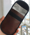 Black microfibre faraday cage bag for blocking car key, phone and RFID card signals.