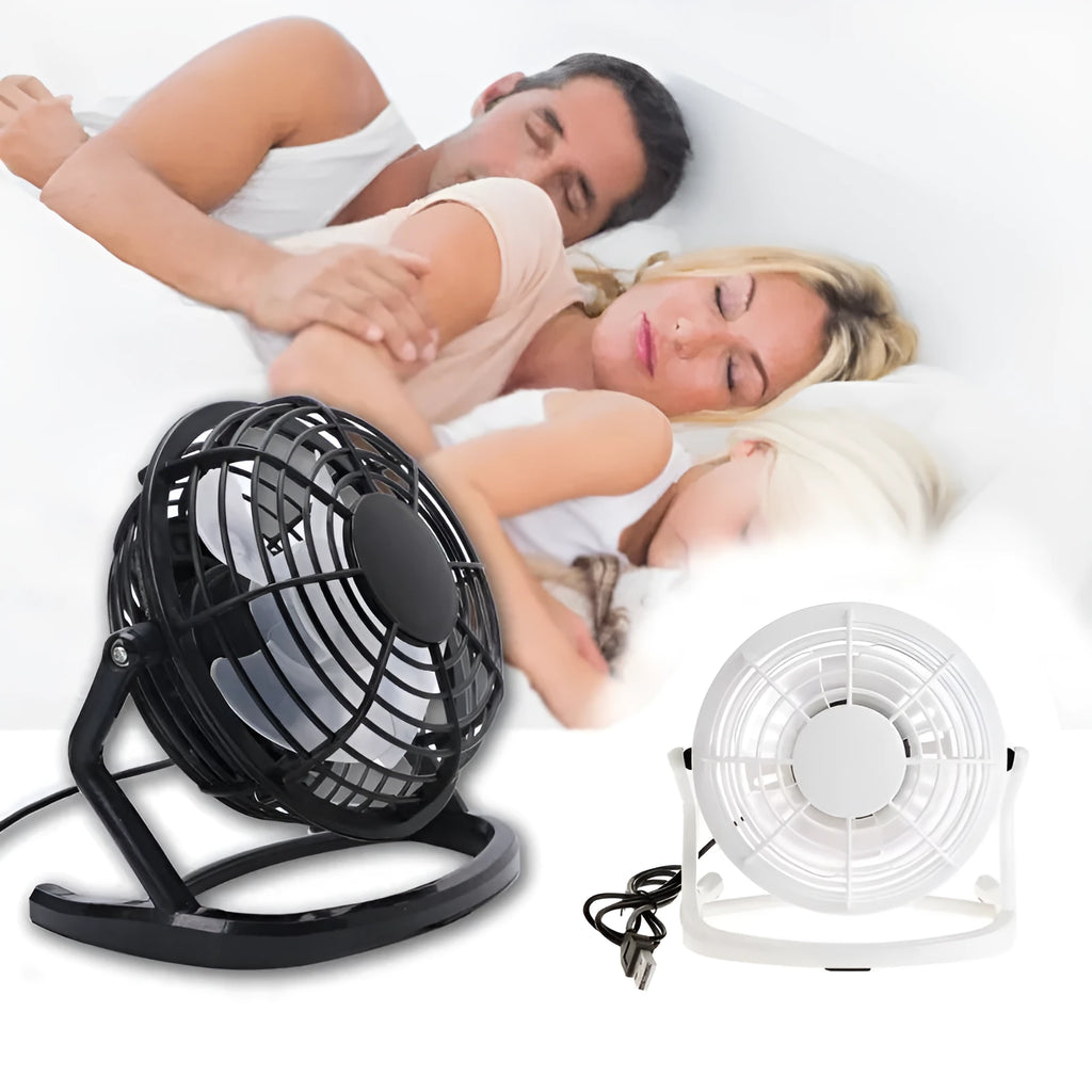 Mini adjustable USB desk fan in black colour with 96mm blades for computer workspace cooling