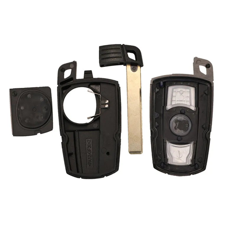 BMW CAS3 semi-intelligent replacement car key remote with three blank metal blades.