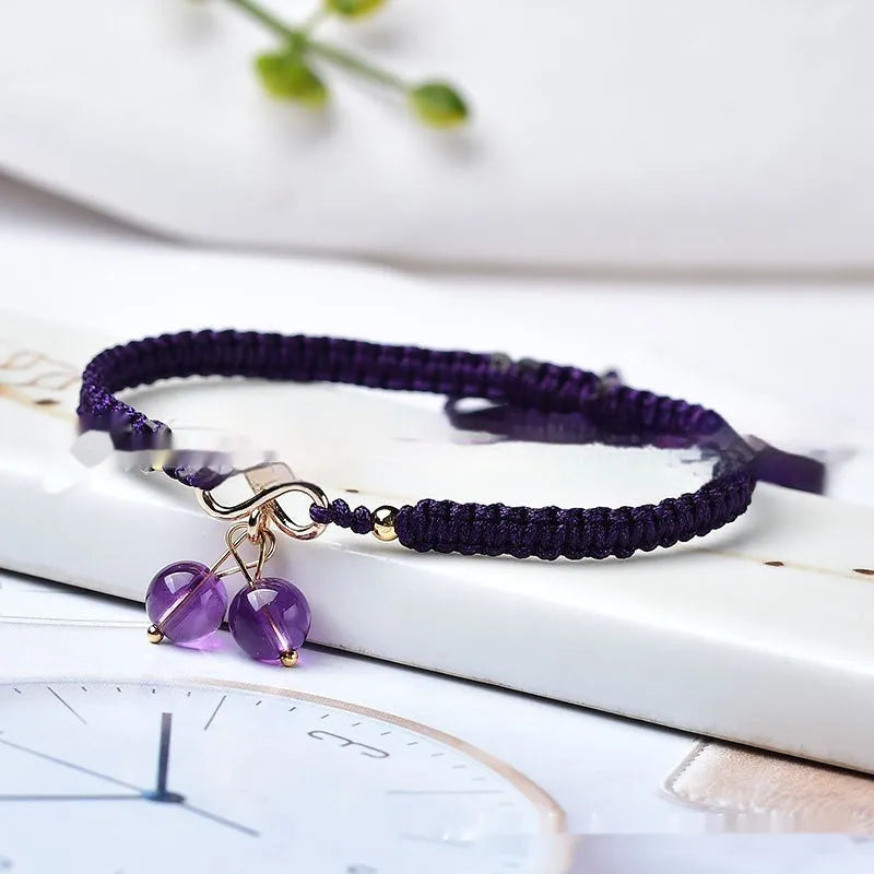 Natural strawberry quartz cherry bracelet for women with fruit-shaped crystal charm in three colour options