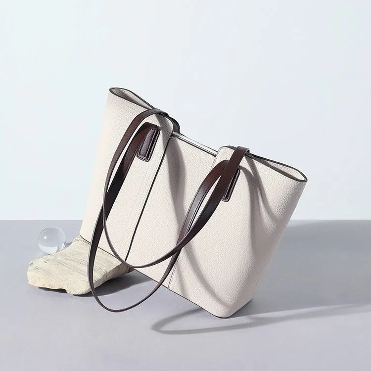 Genuine leather women's shoulder bag in box-type suitcase shape with sandwich pocket design