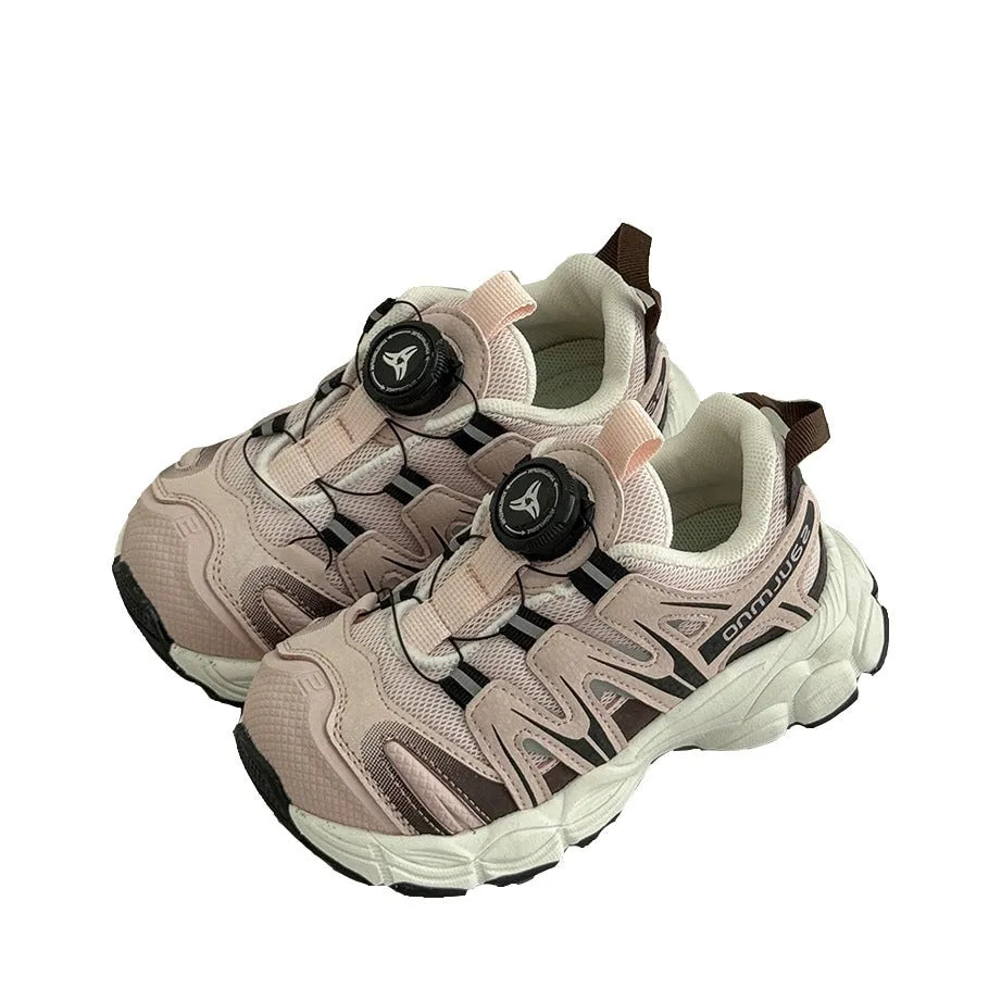 Lightweight breathable casual shoes in beige, black, and pink colours.
