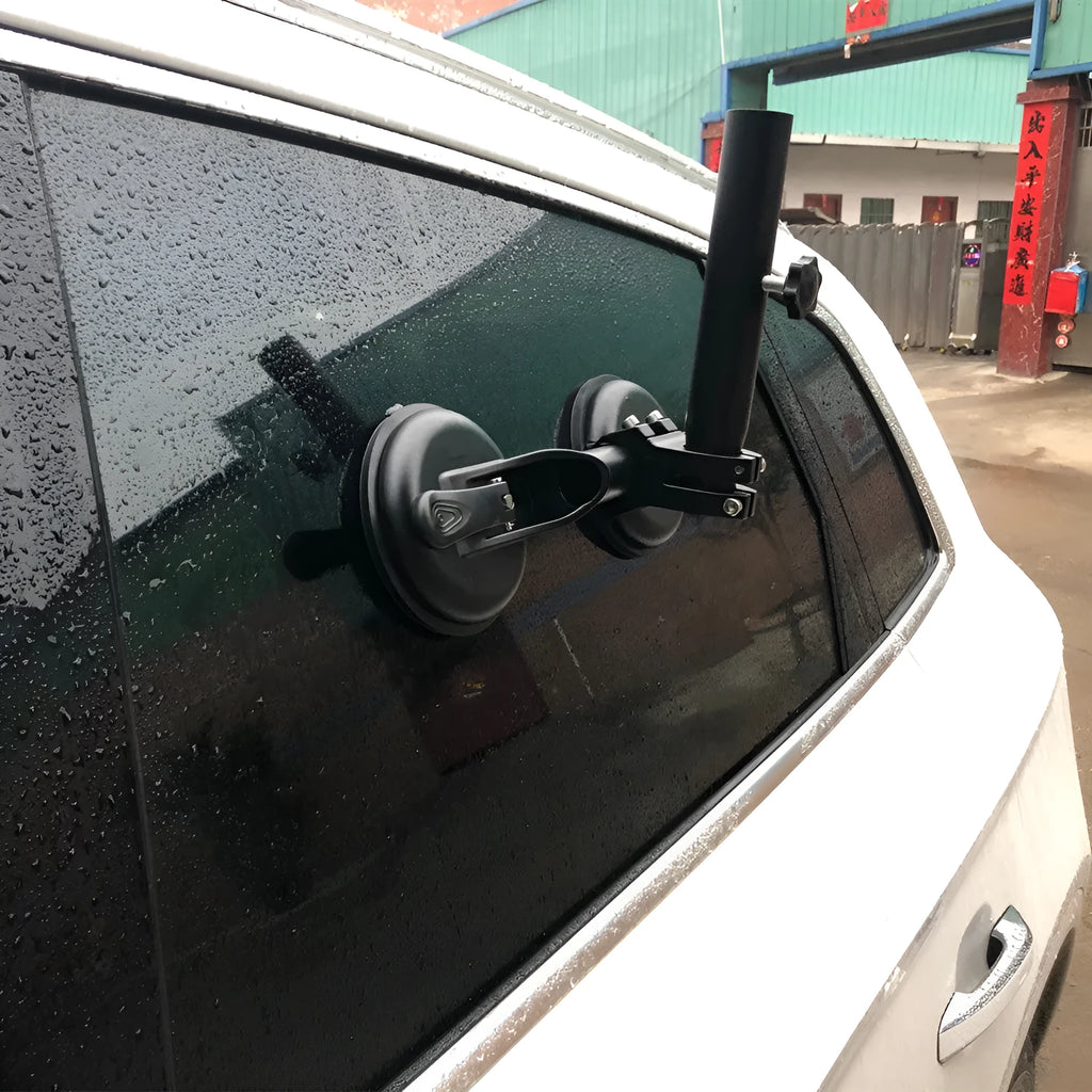 Black off-road car glass sucker flagpole mounting base with round rubber suction cup