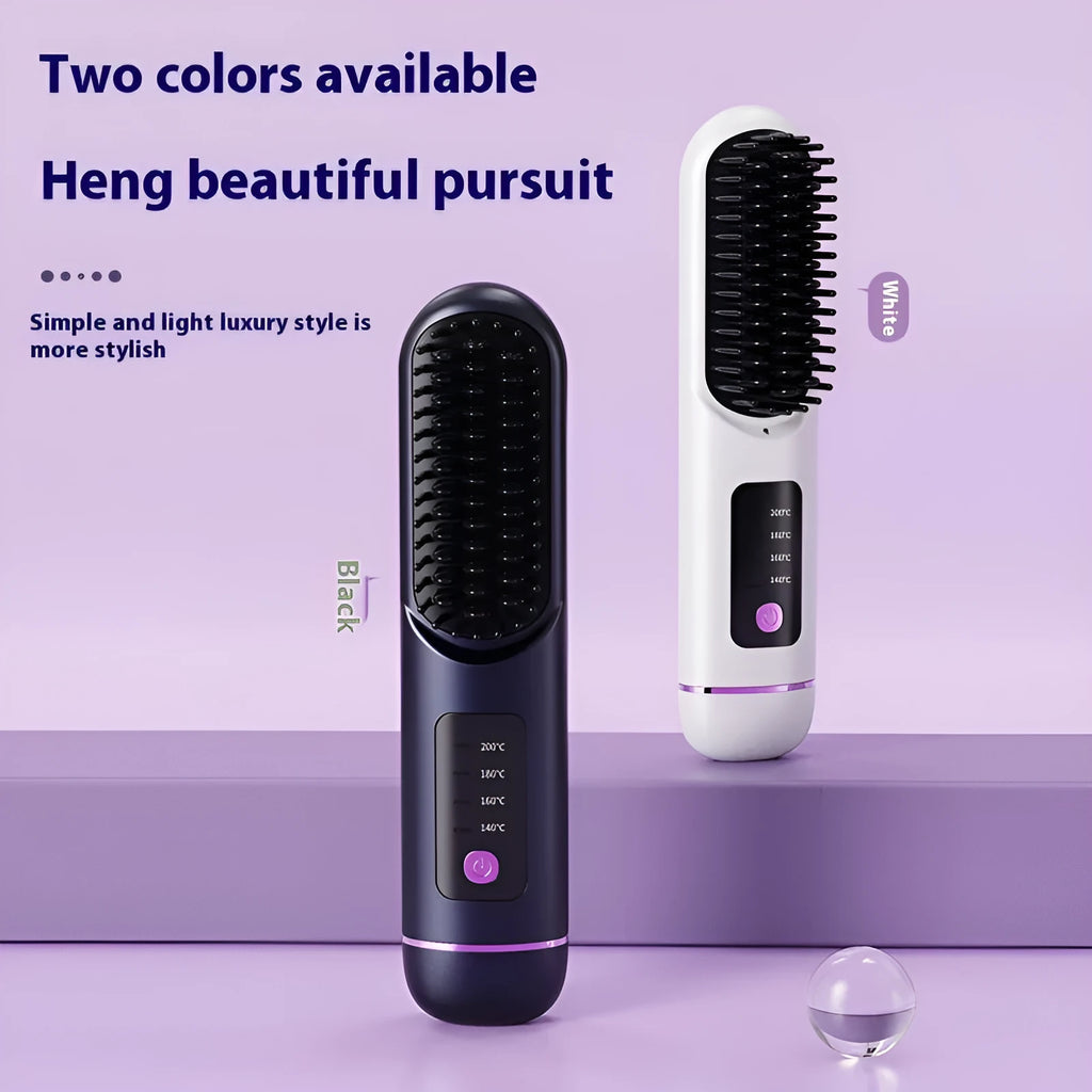 Portable charging negative ion hair comb in blue, grey or white, showing ABS plastic construction and comb teeth.