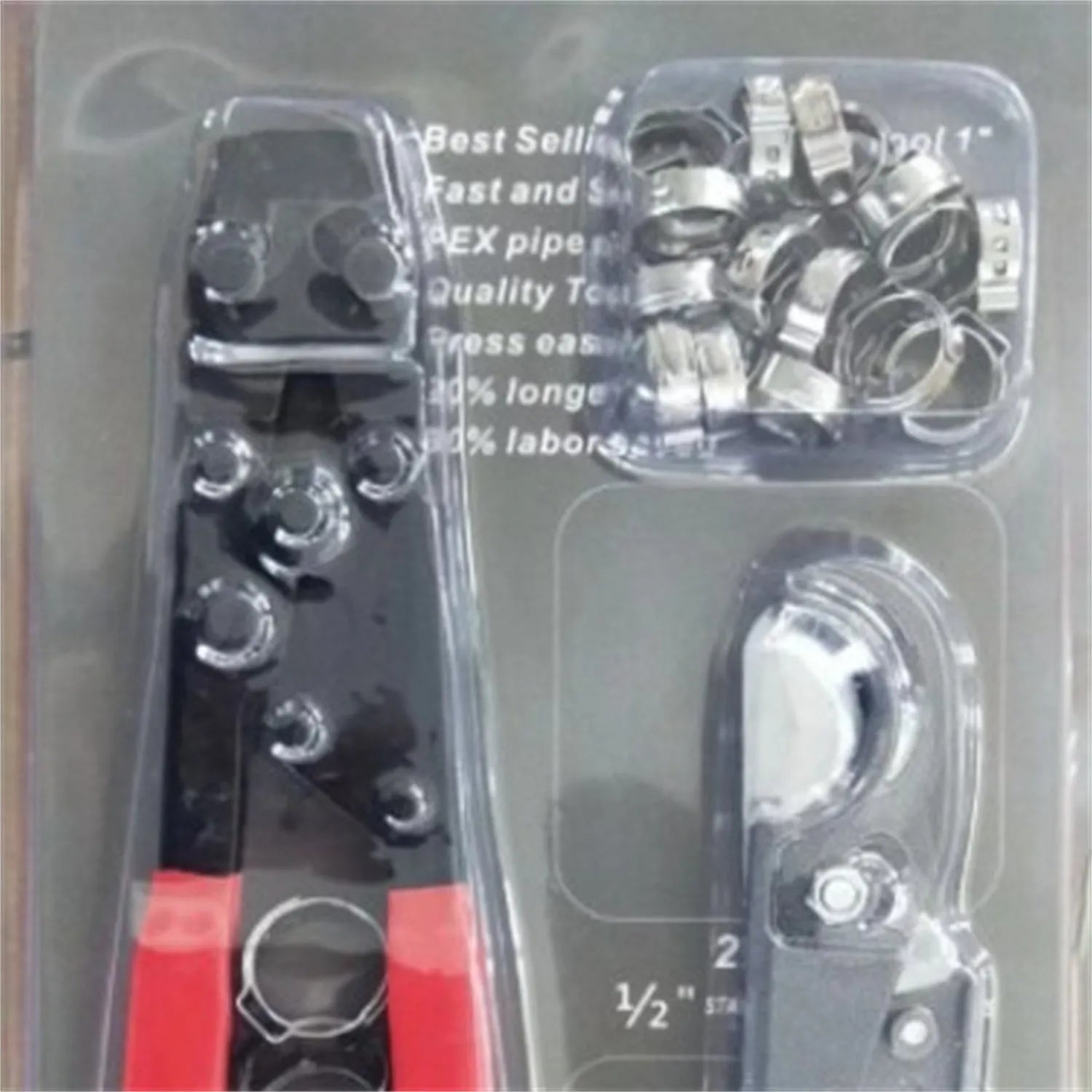 Single ear clamp tool kit with red cloth case and carbon steel cutting blade for hose connections