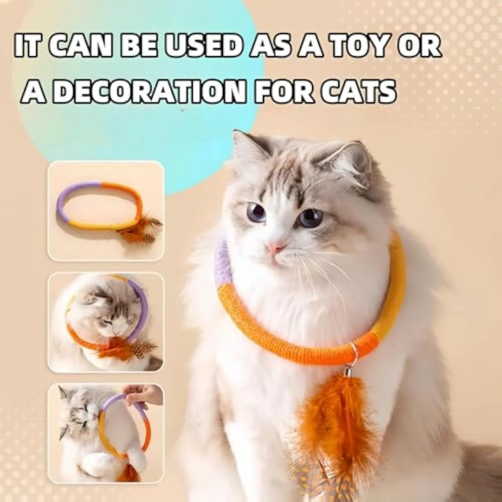 Circular green cotton rope cat toy with feathers and catnip for indoor cats