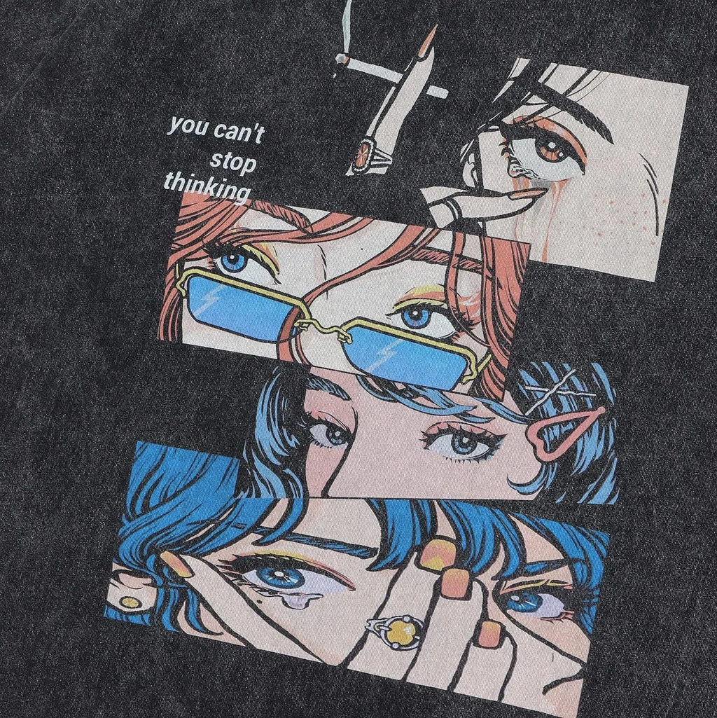 Men's cotton short sleeve t-shirt with cartoon pattern in loose retro street style