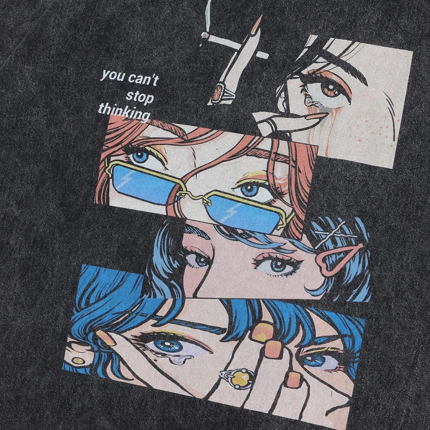 Men's cotton short sleeve t-shirt with cartoon pattern in loose retro street style