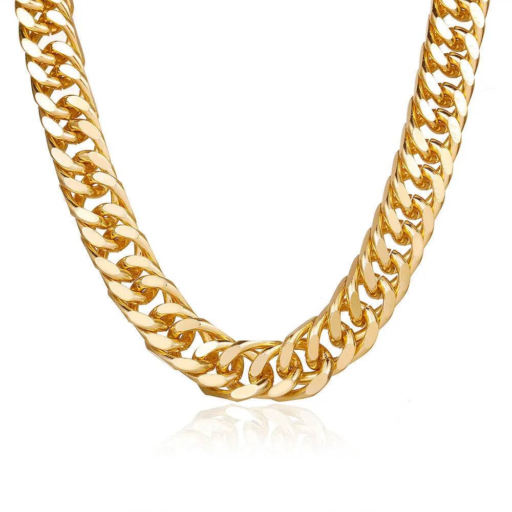 Gold electroplated thick chain necklace for women with 32cm length and 6cm width