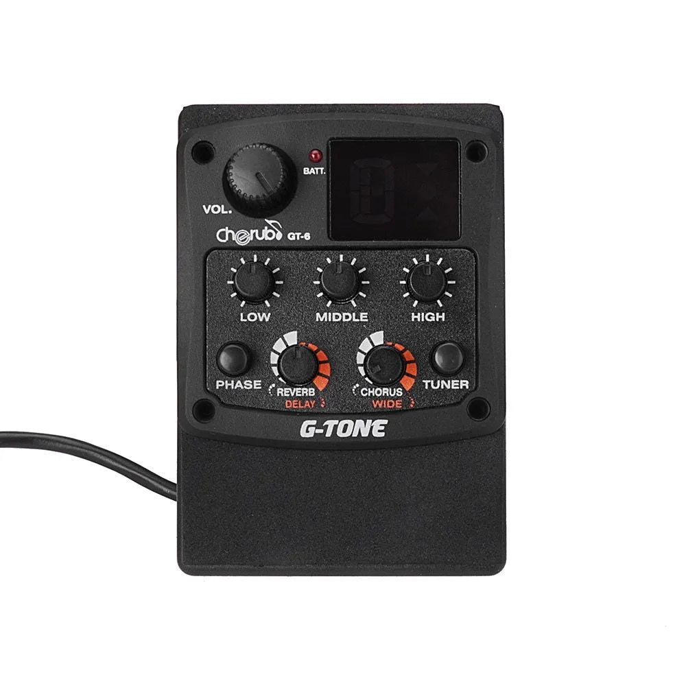 Cherub GT-6 black acoustic guitar EQ equaliser and piezo pickup system with control knobs