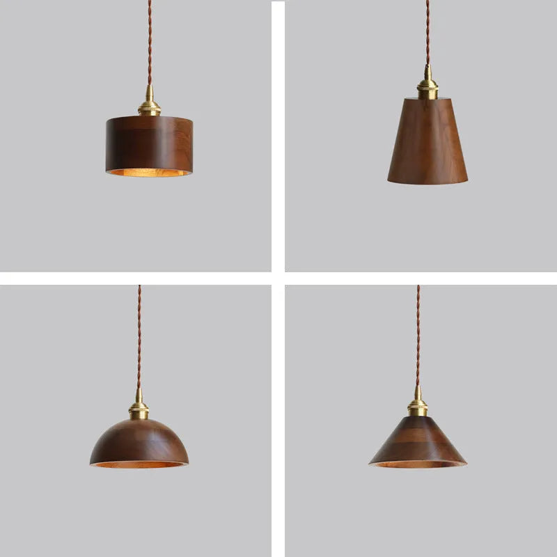 Black walnut wood and copper single-head droplight chandelier pendant light