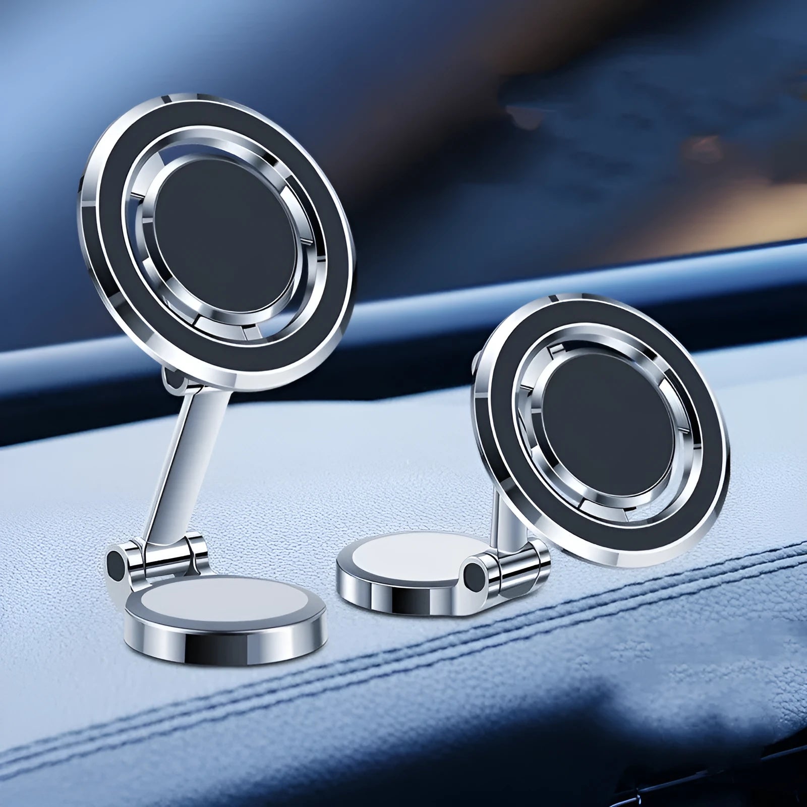 Car mobile phone holder with rotating magnetic bracket mounted on centre console