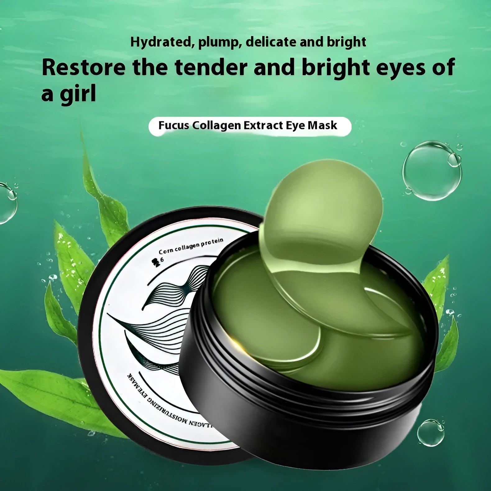 Pack of 60 green seaweed extract and sodium hyaluronate sheet eye masks for moisturising.