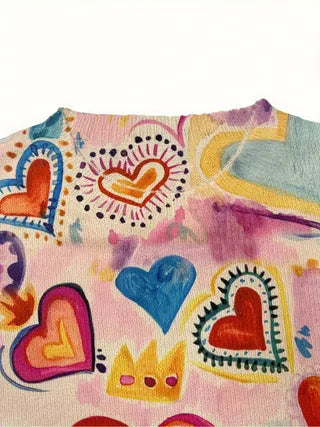 Loose fit digital printed top with lapel collar in polyester fabric
