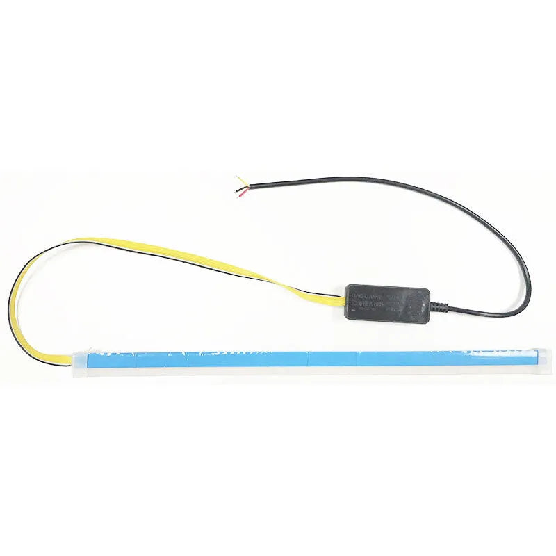 Flexible silicone car LED light strip for daytime running lights and turn signals.