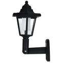 Black hexagonal solar wall light for outdoor use with automatic sensor and IP44 waterproof rating.