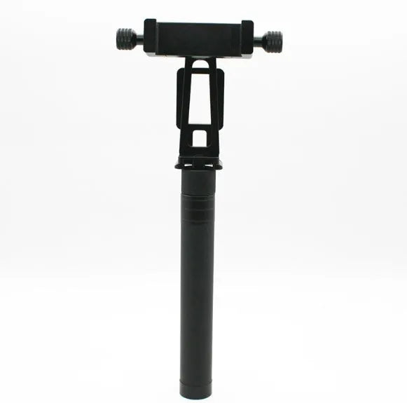 Black retractable aluminium selfie stick fully extended to 180cm with a smartphone attached.