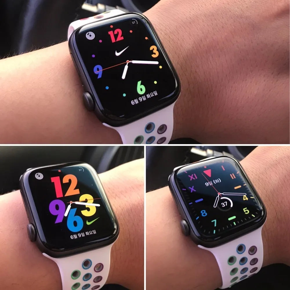 Silicone sports wristband with adjustable buckle strap in black, rainbow or white colour options