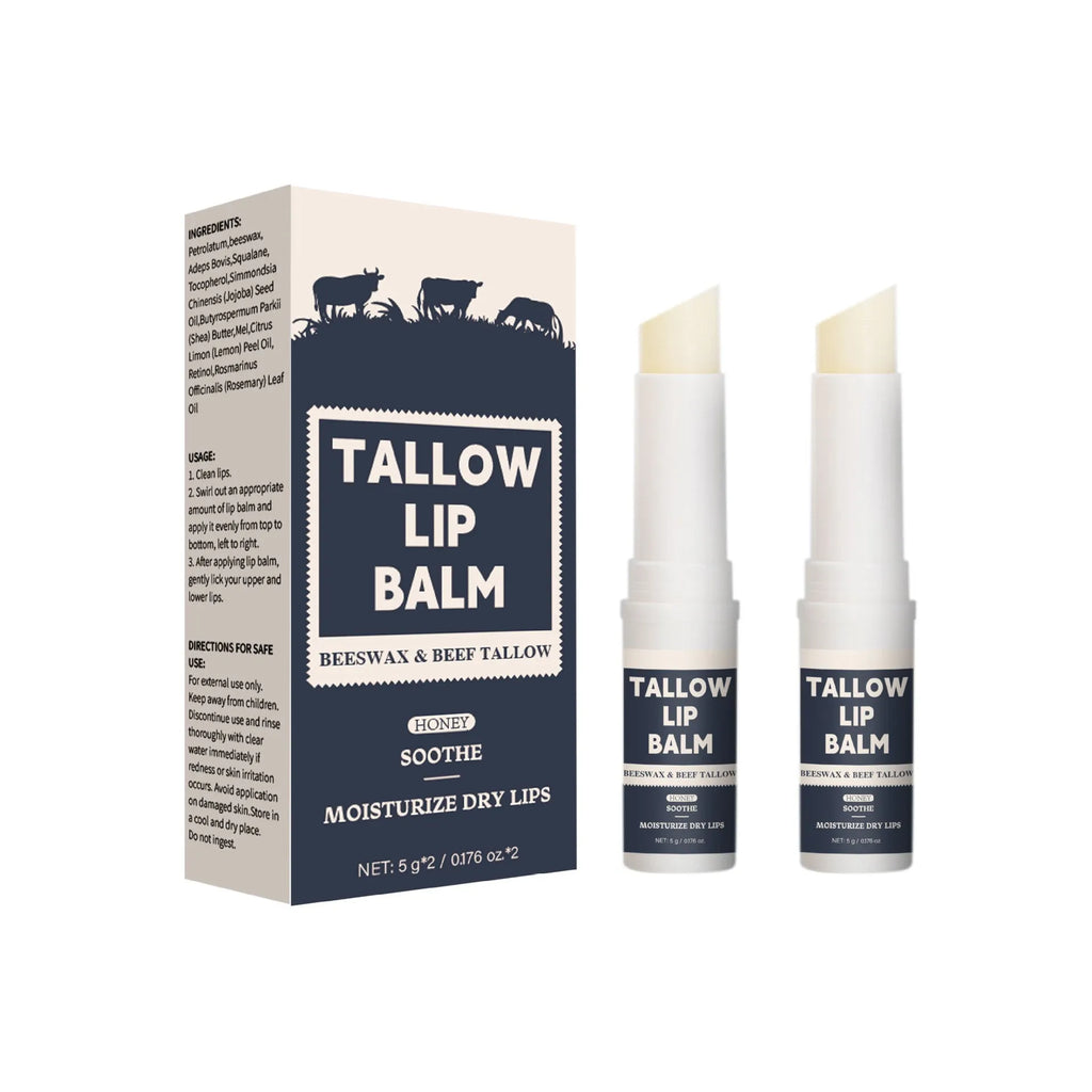 Two Light Grain Soft Full Lips beef fat lip balms in standard packaging.