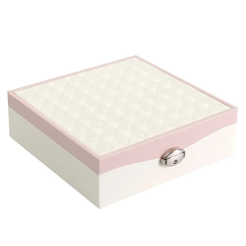 Large red or white PU jewellery storage box for necklaces and rings.