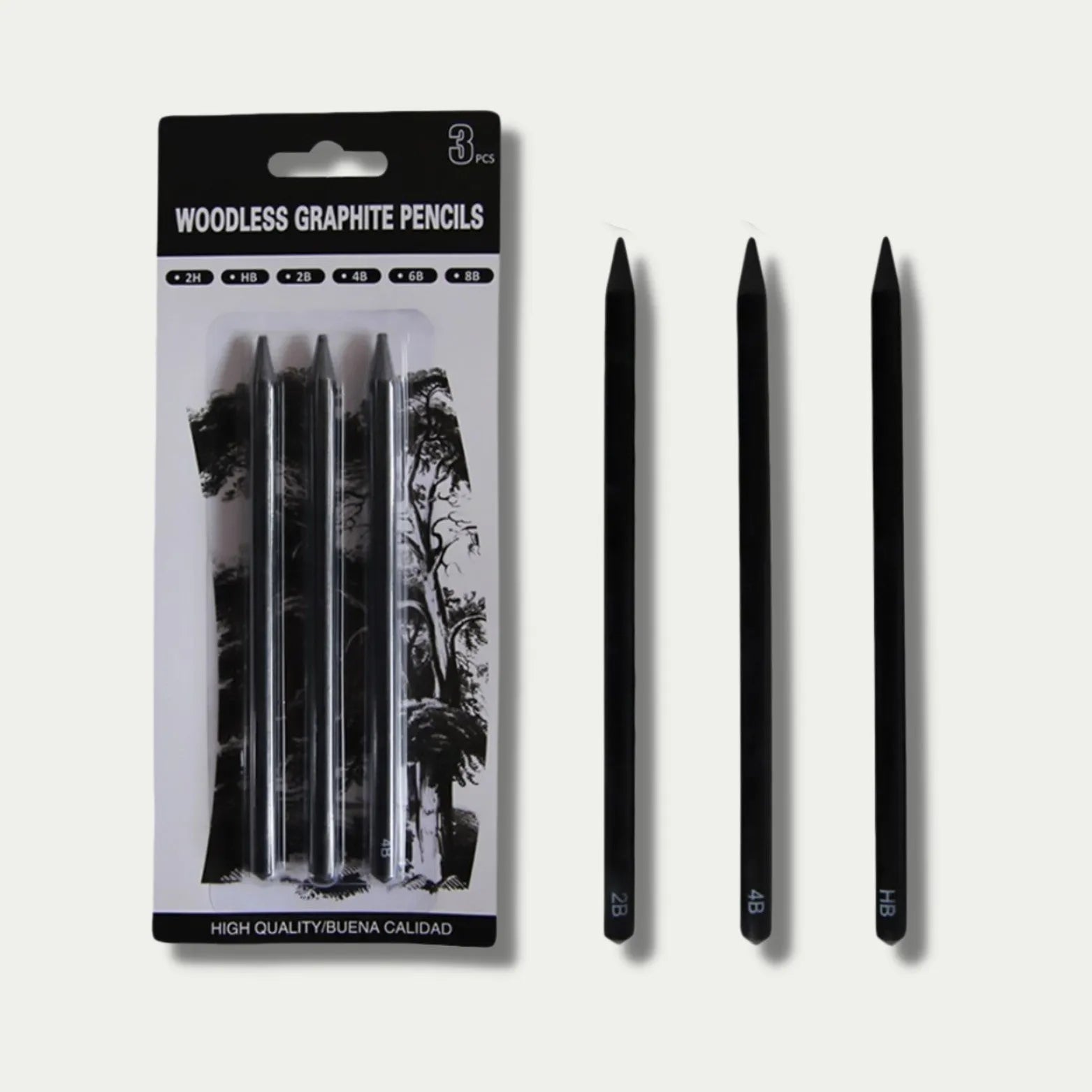 Wood-free graphite sketching pencils set with six different grade markings