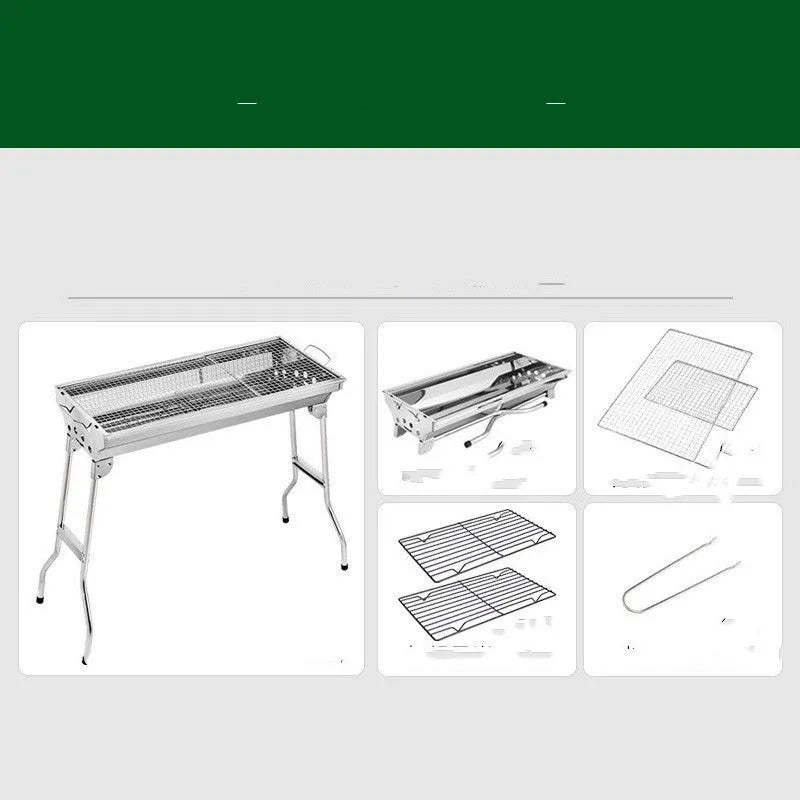 Stainless steel folding barbecue oven with cooking grill, shown in natural metallic colour.
