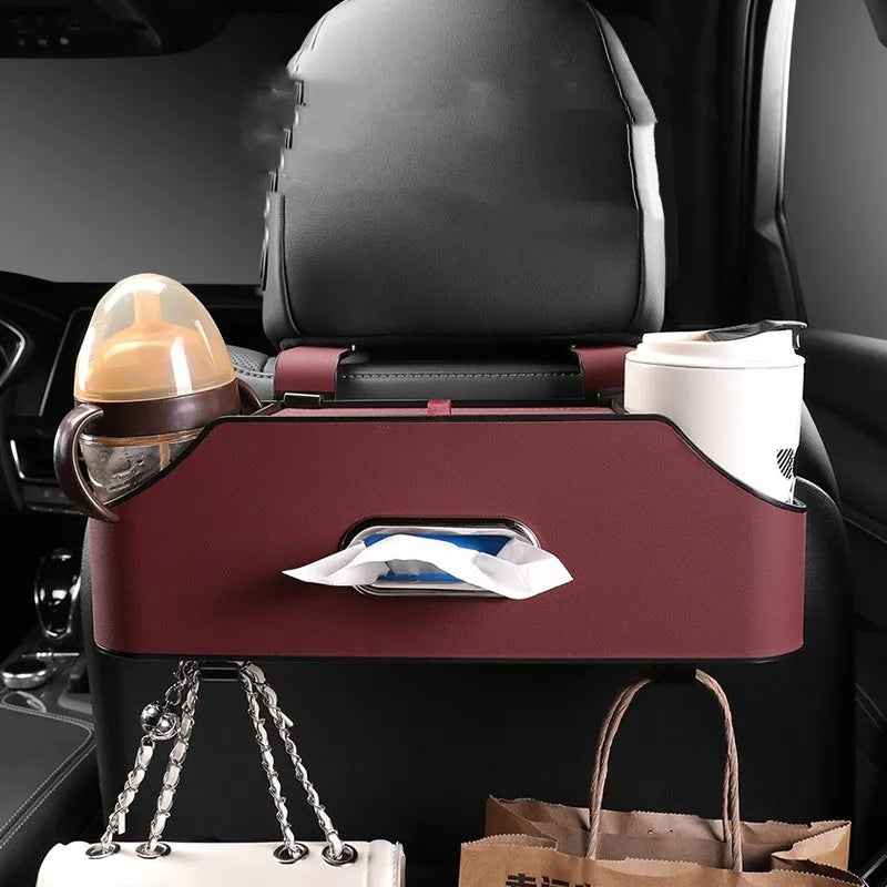 Genuine leather car tissue box organiser with hanging strap and 2 litre storage capacity