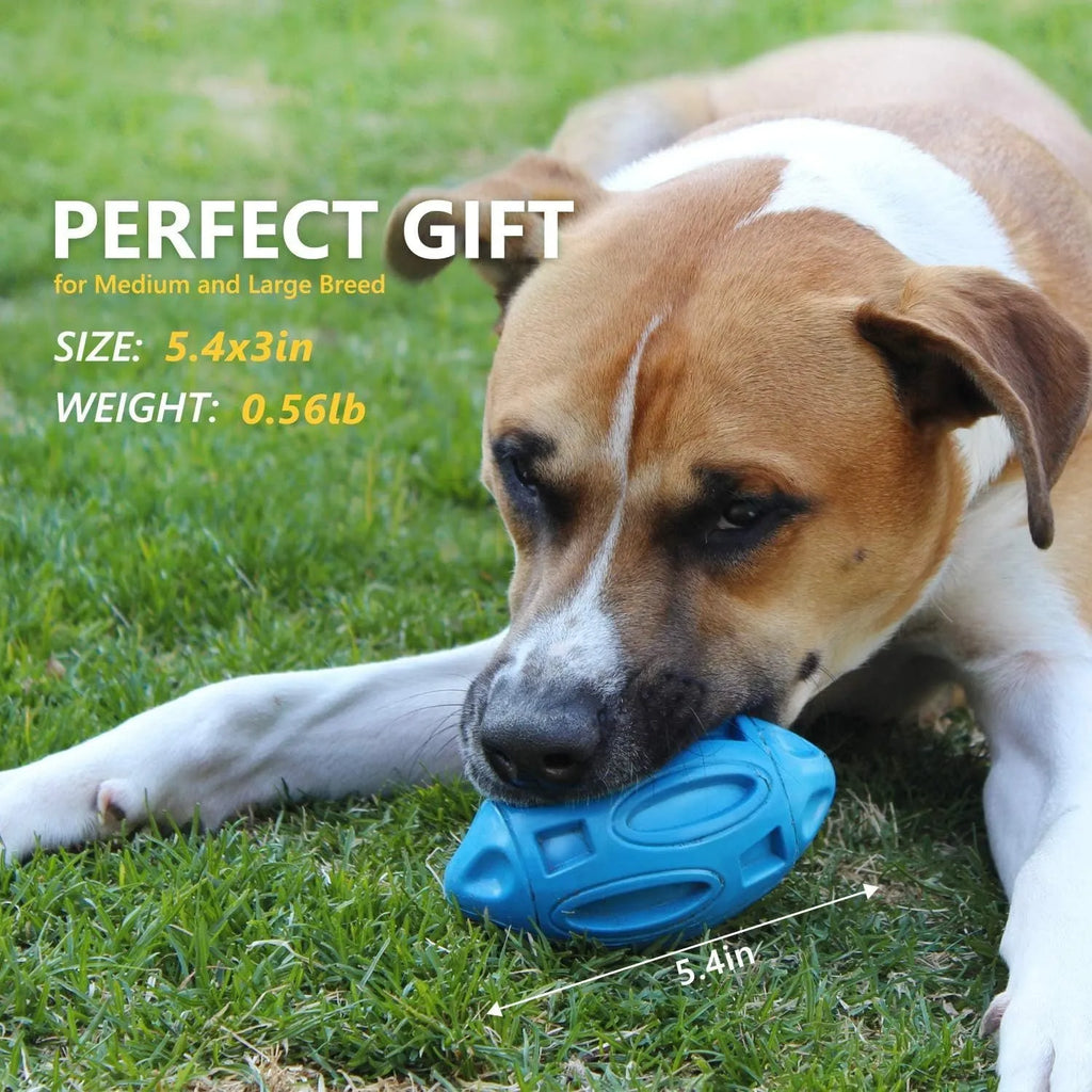 Natural rubber squeaky dog chew ball toy for medium and large breed aggressive chewers in blue, green, orange colours