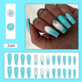 Long ballet artificial nails in solid smart blue diamond colour with adhesive glue