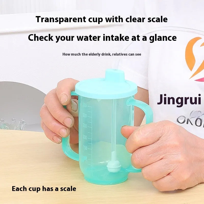 Bedside drinking cup with oblique anti-choke spout and handle for elderly and pregnant women