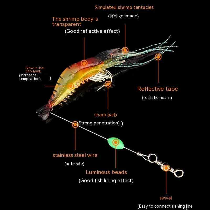 Pack of six Luer soft fishing lures with hooks in different colour combinations including luminous pink and yellow.