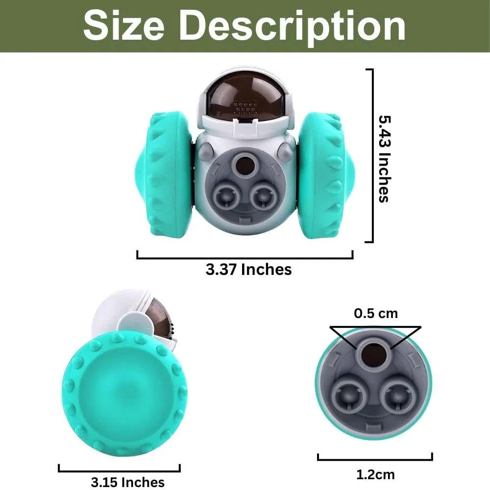 Pet tumbler treat dispenser toy in robot style with self-balancing system for small dogs and cats