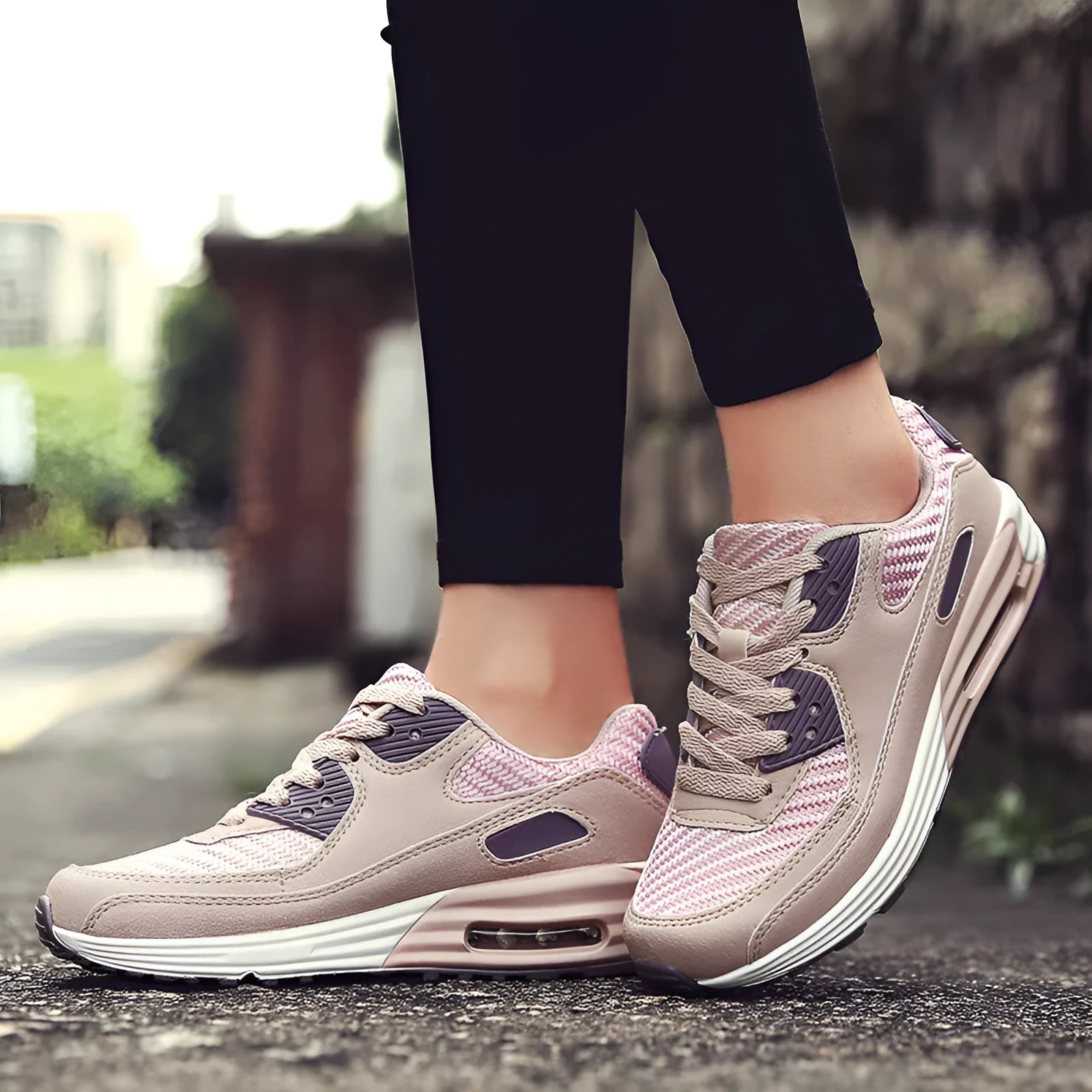 Women's casual beige orange shoes with 3.5cm low block heel showing side profile
