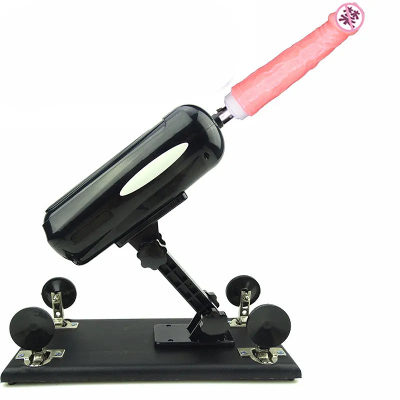 Women's automatic telescopic thrusting sex tool in purple, black, or pink colours measuring 37x15 cm