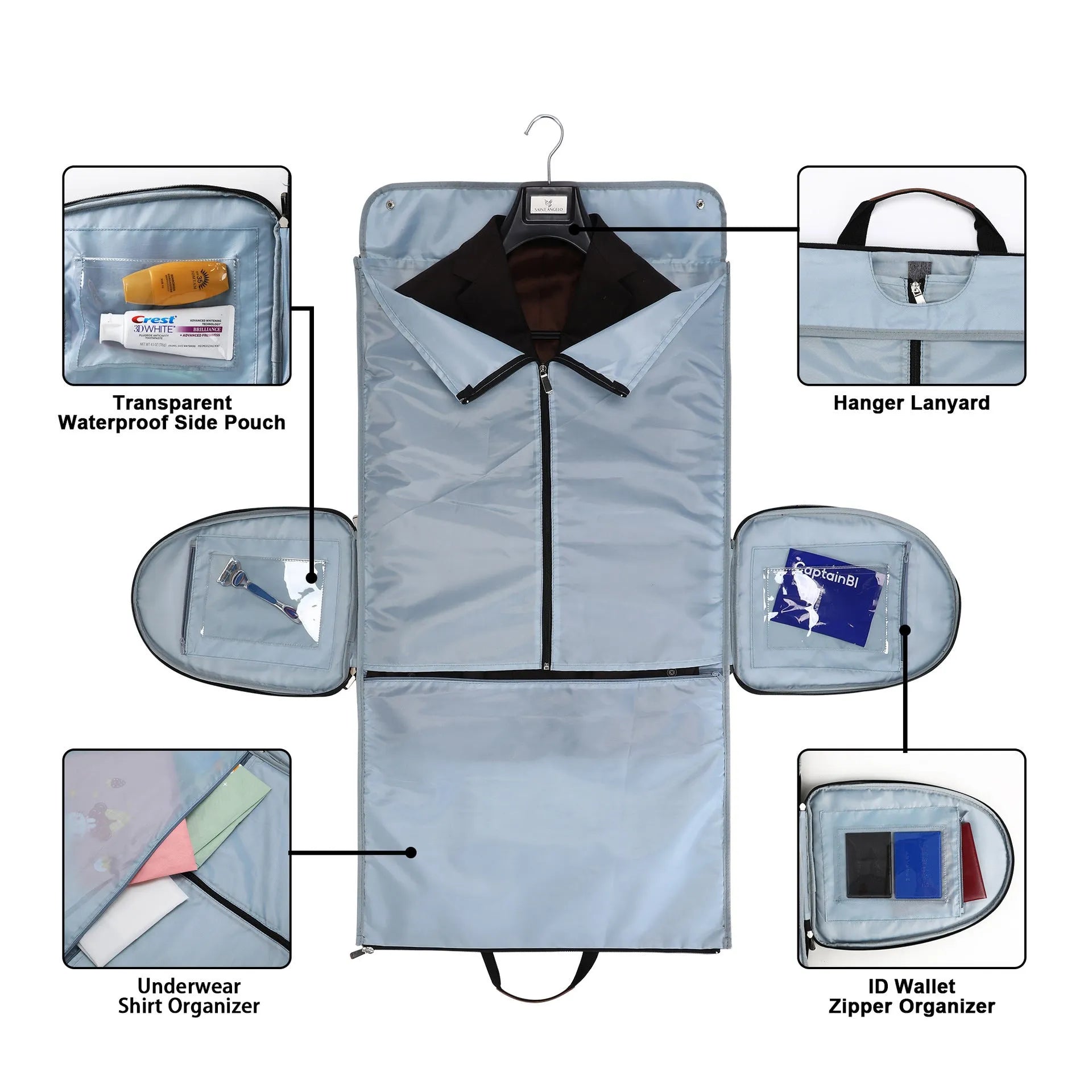 Dark blue folding duffel bag with handles, suitable for travel and gym use.