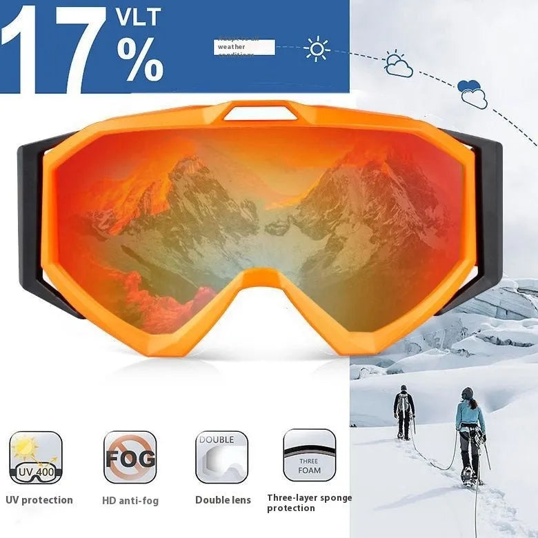 Motorcycle goggles with a double layer anti-fog lens and a black TPU frame shown with a grey lens.