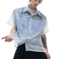 Men's blue and white gradient quilted loose fit short sleeve shirt