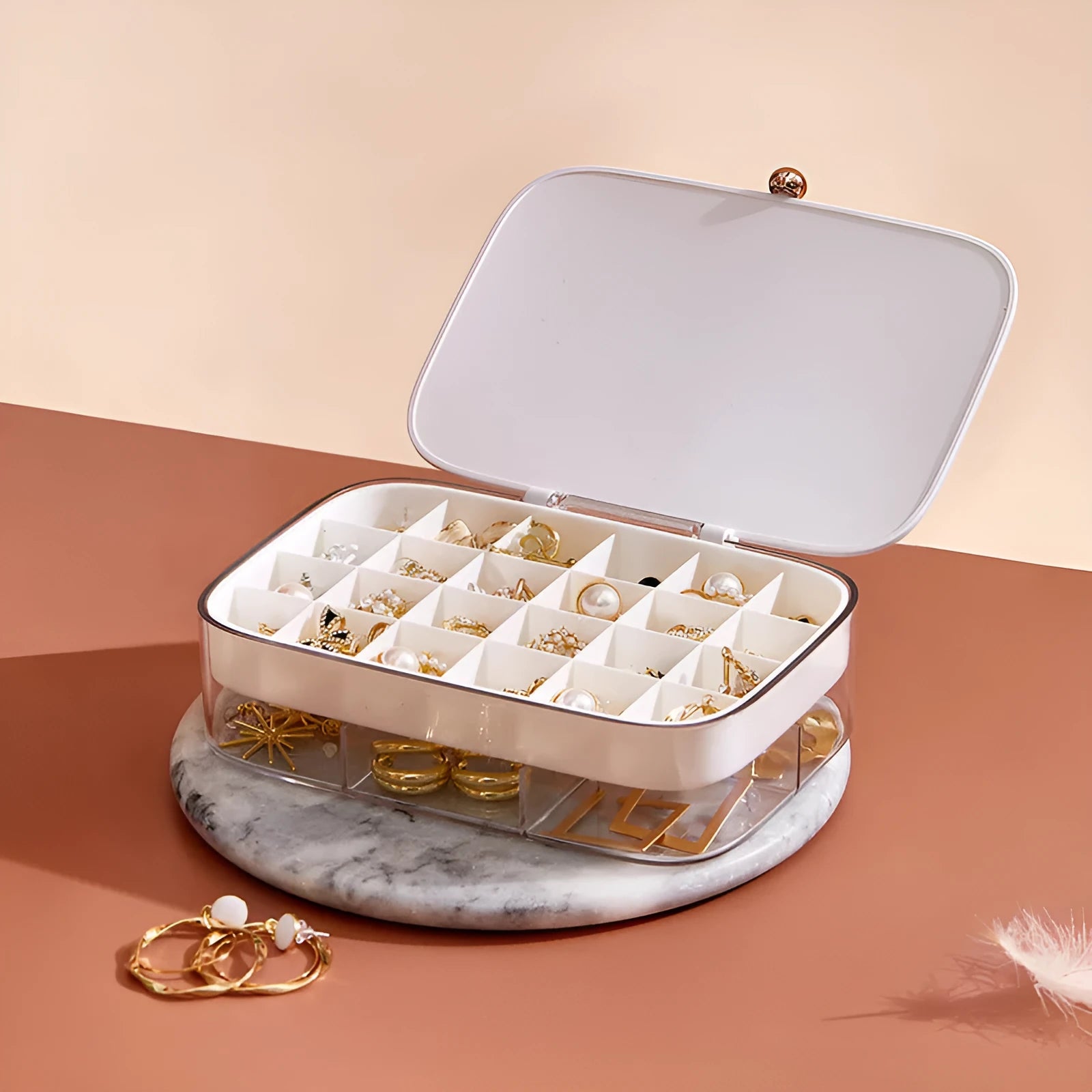 Multi-layer jewellery storage box in green with modern minimalist design