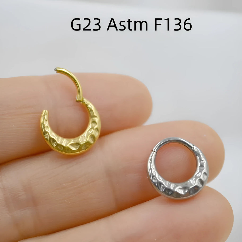 Titanium alloy concave-convex carved nose ring in gold or silver colour with 1.2mm thickness