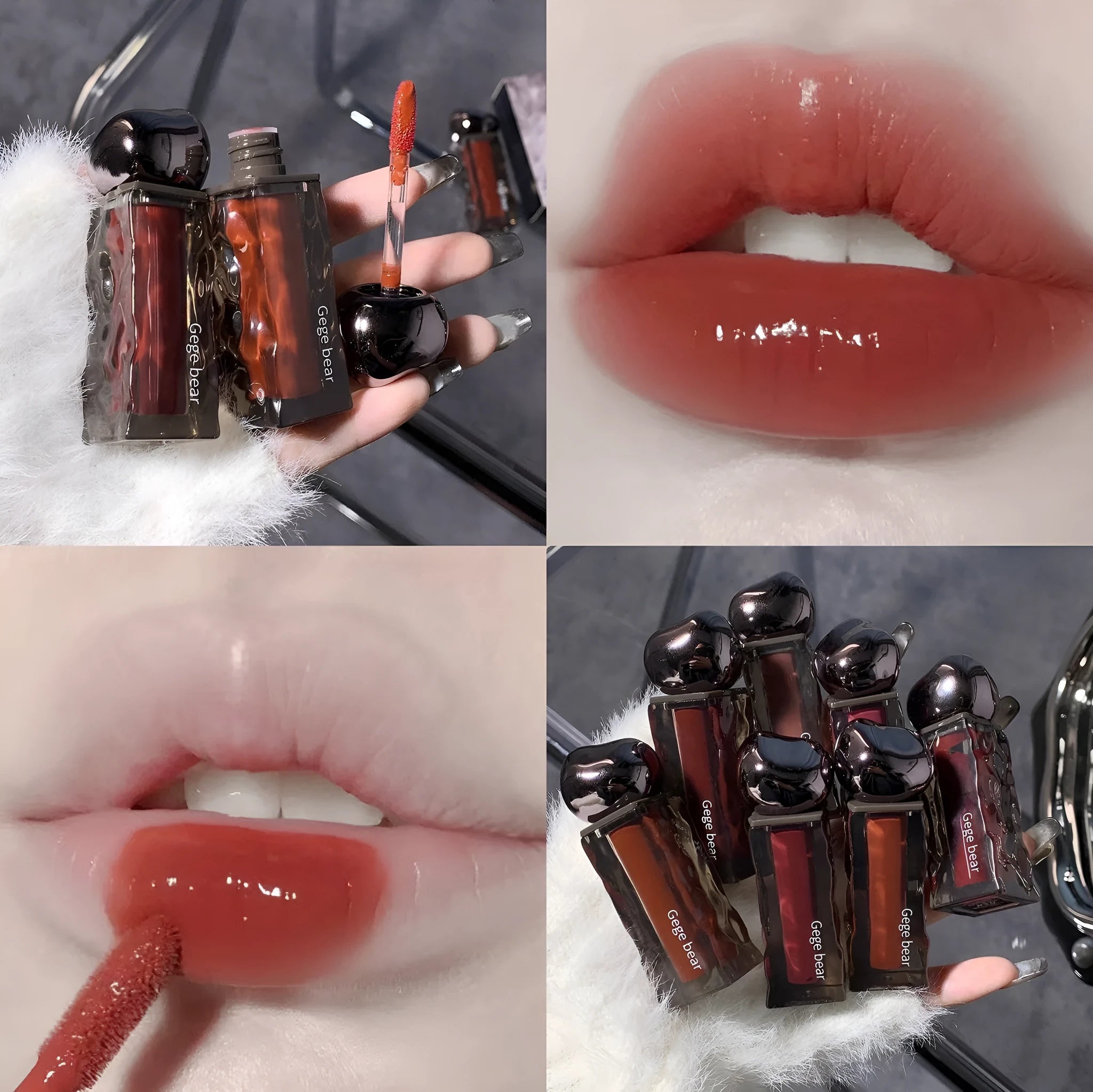 Glacier Lava Lip Lacquer cosmetic product in 7 colour options with mirror applicator